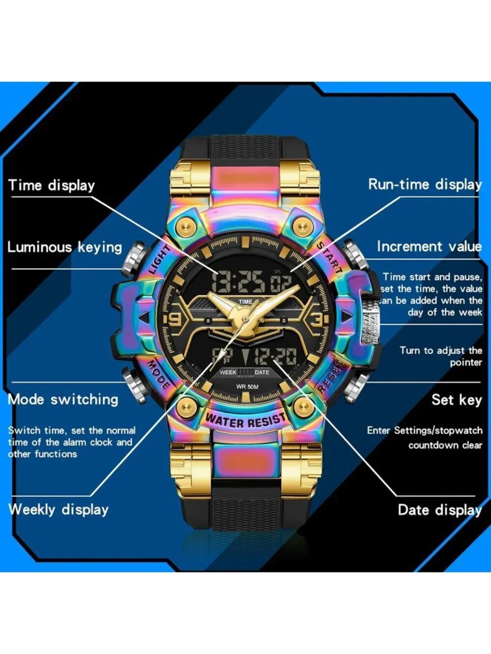 Men's Multi Color Analog Cool Designer Hombres Unique Electronics Duty Watch